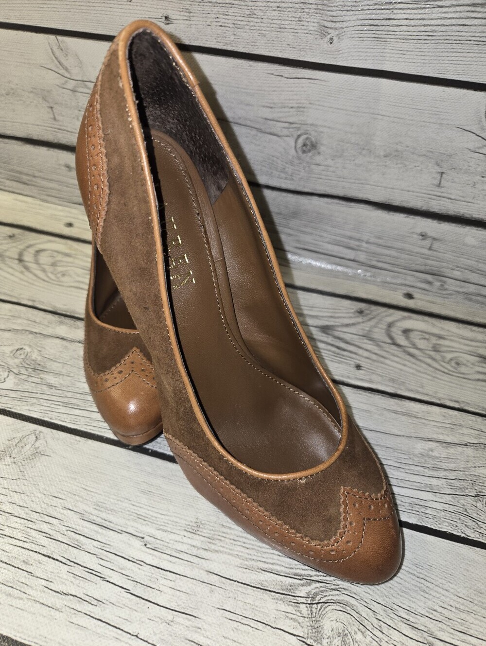 RALPH LAUREN LRL Saffron Heels Shoes brown SUEDE Women's SIZE 7B - Picture 4 of 7